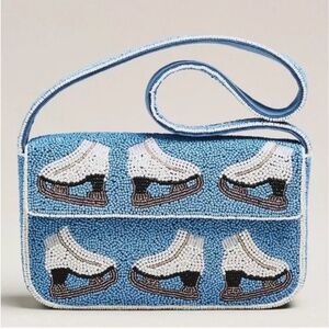 Anthropologie The Fiona Beaded Bag Winter Icon Edition Ice Skates Blue White New